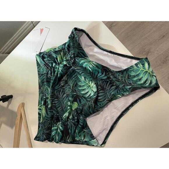 Other - Coco Pear Tropical Leaf High-Waisted Bikini Bottom- Size L